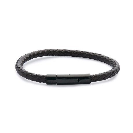 Barrel Mono Leather Bracelet // Brown + Black (20cm)