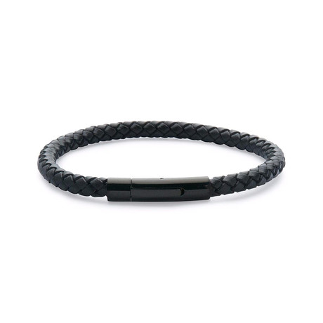 Barrel Mono Leather Bracelet // Black (20cm)