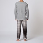 Henley Pajama Set W/ Plaid Pant // Black + White + Grey (M)