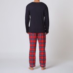 Henley Pajama Set W/ Plaid Pant // Red + Blue (L)
