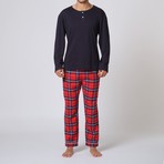 Henley Pajama Set W/ Plaid Pant // Red + Blue (2XL)