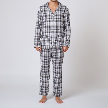 Winter Check L/S Pajama Set // Grey + White (S)