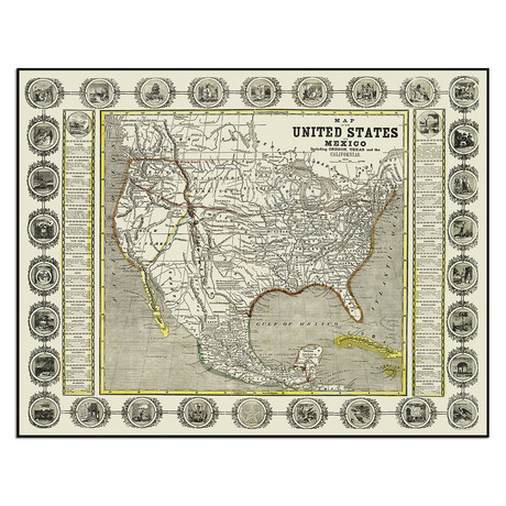 Map of the United States and Mexico, 1846 (11.5"W x 9"H)