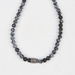 Healing Stone 2-In-1 Necklace + Wrap Bracelet // Frosted Snowflake Obsidian (M)