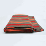Cashmere Blend Throw // 3 Color Stripes (Sable Brown, Cherry Red)