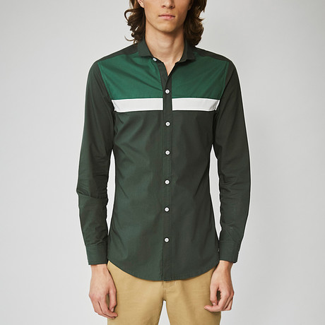 Long Sleeved Stripe Shirt // Olive (S)