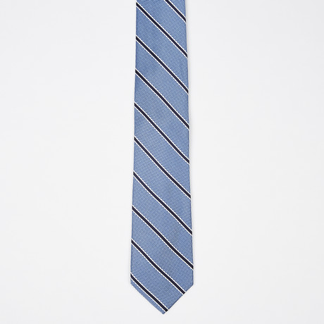 Mixed Texture Stripe Silk Tie // Blue