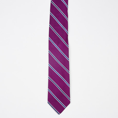 Mixed Texture Stripe Silk Tie // Fuschia