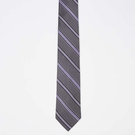 Mixed Stripe Silk Tie // Black + Purple