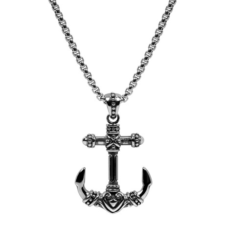 Detailed Steel Anchor Necklace // 28"L