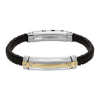 Black Leather Bracelet // Gold + Steel