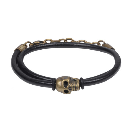 Skull Leather Bracelet // Antique Bronze