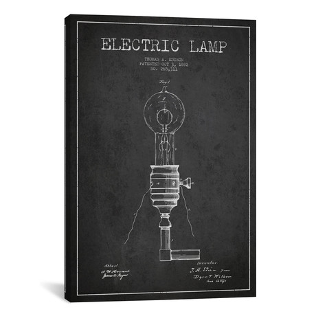 Electric Lamp Charcoal Patent Blueprint // Aged Pixel (18"W x 26"H x 0.75"D)