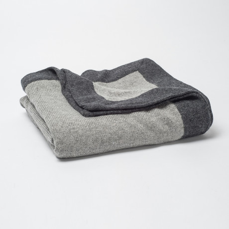 Cashmere Blend Throw // Contrast Tone Border (Light Gray, Charcoal)