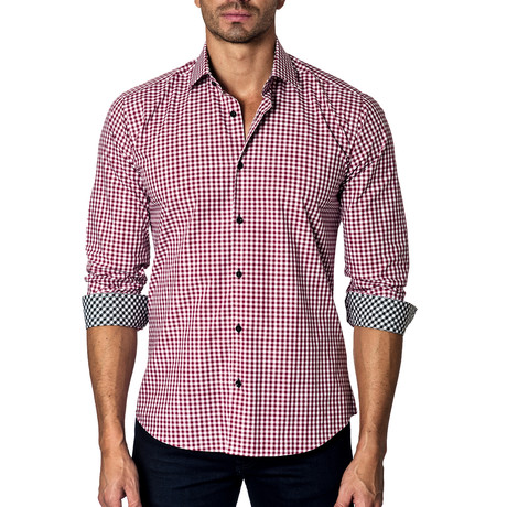 Long-Sleeve Button-Up // Maroon Gingham (S)