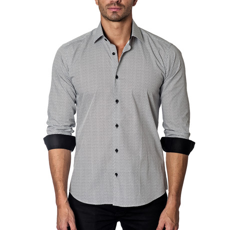 Long-Sleeve Button-Up // White + Black Print (S)