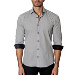 Long-Sleeve Button-Up // White + Black Print (XL)