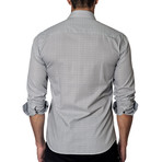 Long-Sleeve Button-Up // White + Black Print (XL)