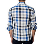 Long-Sleeve Button-Up // White + Black + Blue Plaid (XL)