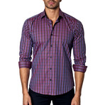 Long-Sleeve Button-Up // Purple Plaid (M)