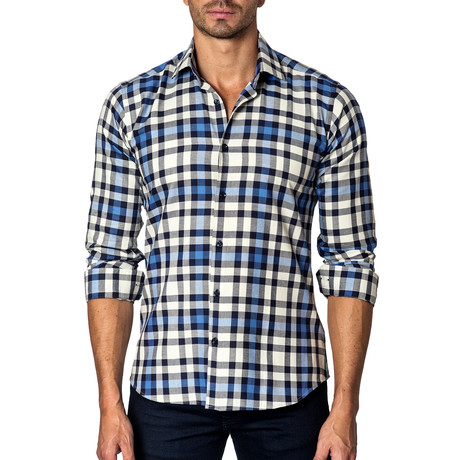 Long-Sleeve Button-Up // White + Blue Check (S)