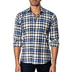 Long-Sleeve Button-Up // White + Blue Check (XL)