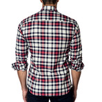 Long-Sleeve Button-Up // White + Red Check (XL)