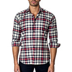 Long-Sleeve Button-Up // White + Red Check (XL)