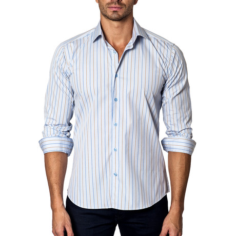 Long-Sleeve Button-Up // White + Pin Stripes (S)