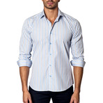 Long-Sleeve Button-Up // White + Pin Stripes (L)