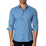 Long-Sleeve Button-Up // Blue Squares (M)