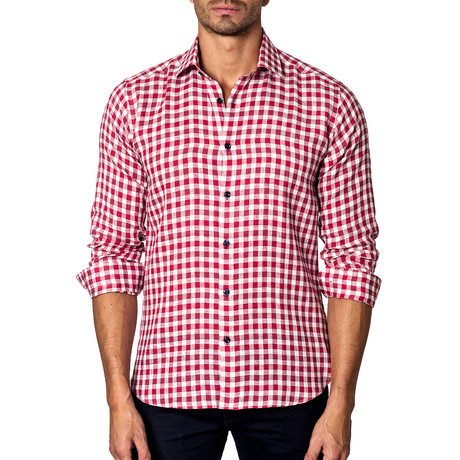 Long-Sleeve Button-Up // Red + White Check (S)