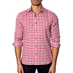 Long-Sleeve Button-Up // Red + White Check (M)