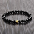 Gold IP Polished Stainless Steel Onyx Stone Beaded Stretch Bracelet