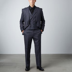 2 Button Double Breasted High Peak Lapel Vested Wool Suit // Gray Donegal (US: 42S)