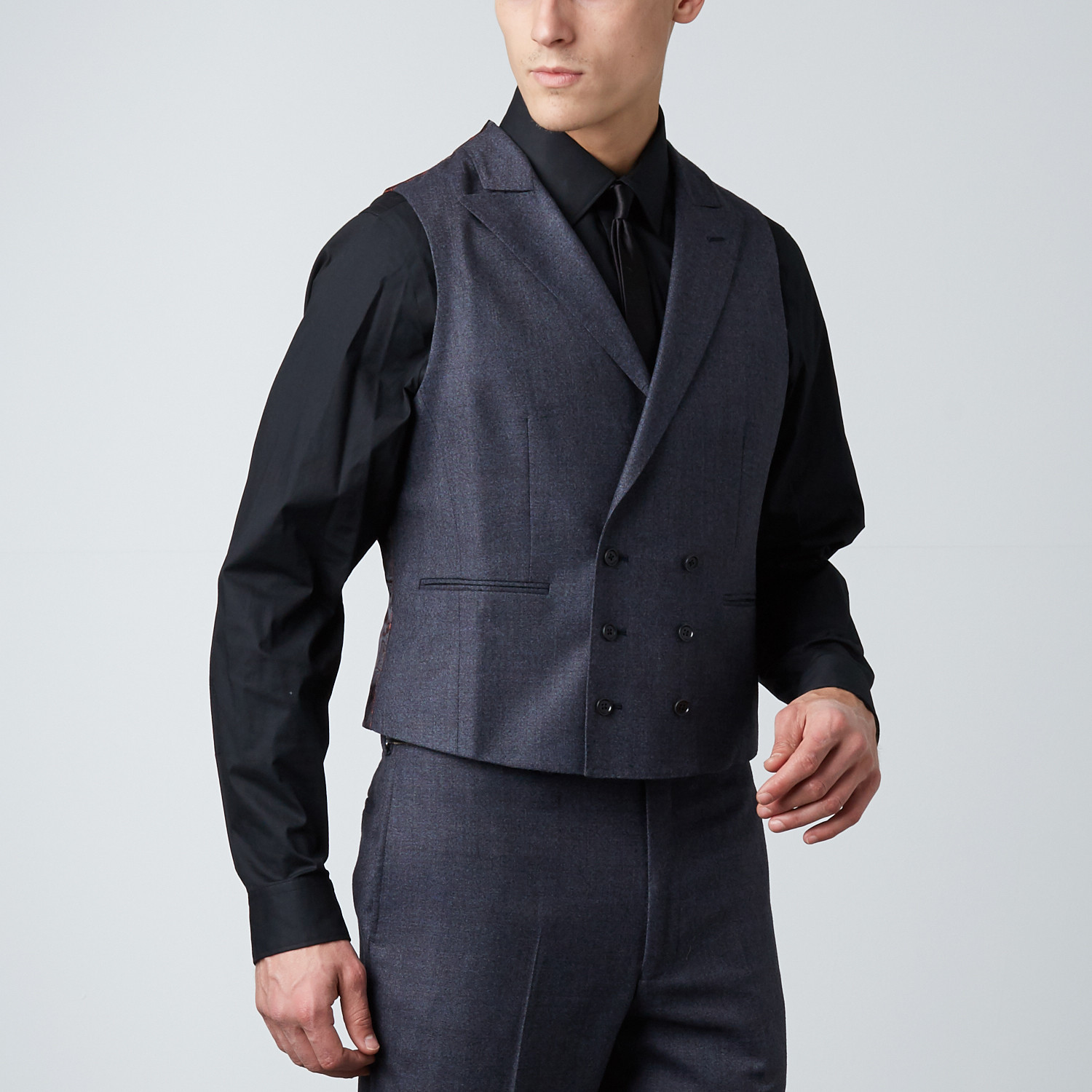 2 Button Double Breasted High Peak Lapel Vested Wool Suit // Gray ...