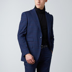 2 Button Notch Lapel Pick Stitch Wool Suit // Dark Blue + Electric Blue Plaid (US: 40L)