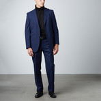2 Button Notch Lapel Pick Stitch Wool Suit // Dark Blue + Electric Blue Plaid (US: 42S)