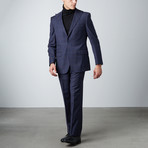 2 Button Peak Lapel Pick Stitch Wool Suit // Blue + Brown Tan Plaid (US: 46R)