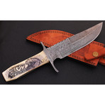 Damascus Scrimshaw Bowie // BK0055