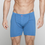 Square Print Long Boxer Brief // Blue (2XL)