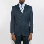 2 Button Windowpane Peak Lapel Vested Wool Suit // Teal Plaid (US: 44L)