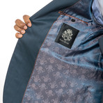 2 Button Windowpane Peak Lapel Vested Wool Suit // Teal Plaid (US: 44L)