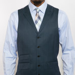 2 Button Windowpane Peak Lapel Vested Wool Suit // Teal Plaid (US: 40S)