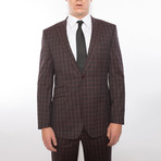 2 Button Plaid Notch Lapel Wool Suit // Burgundy Plaid (US: 42S)