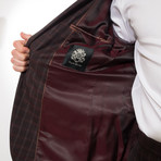 2 Button Plaid Notch Lapel Wool Suit // Burgundy Plaid (US: 42R)