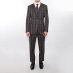 2 Button Madras Red Plaid Notch Lapel Vested Wool Suit // Medium Gray Plaid (US: 44L)