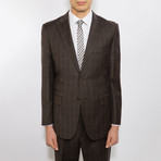 2 Button Plaid Peak Lapel Wool Suit // Brown Plaid (US: 36S)