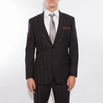 2 Button Stripe Notch Lapel Wool Suit // Brown Stripe (US: 42S)
