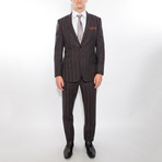 2 Button Stripe Notch Lapel Wool Suit // Brown Stripe (US: 40S)